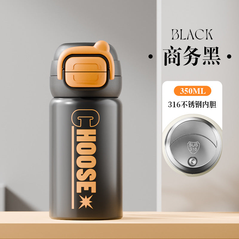 Letter double drink bouncing cup 316 stainless steel digital display thermos cup student water cup portable portable cup