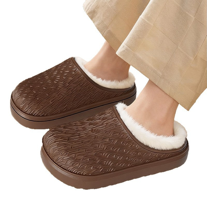 Waterproof cotton slippers for men, autumn and winter indoor couple, heattech waterproof non-slip home fleece-lined toe-cap half slippers for women