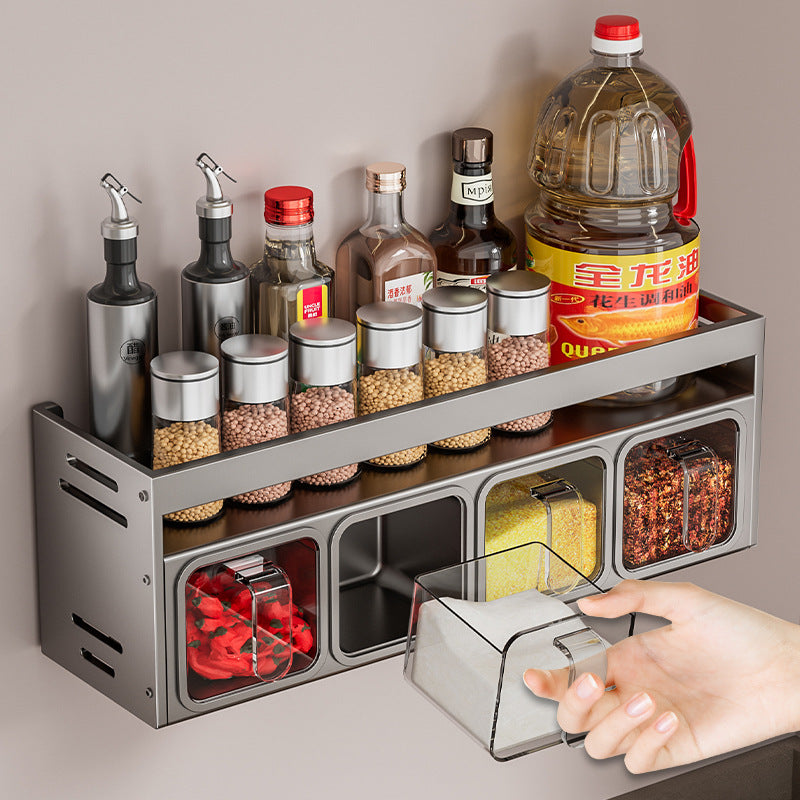 Kitchen seasoning rack non-punching wall-mounted household multi-functional seasoning bottle box can storage combination set