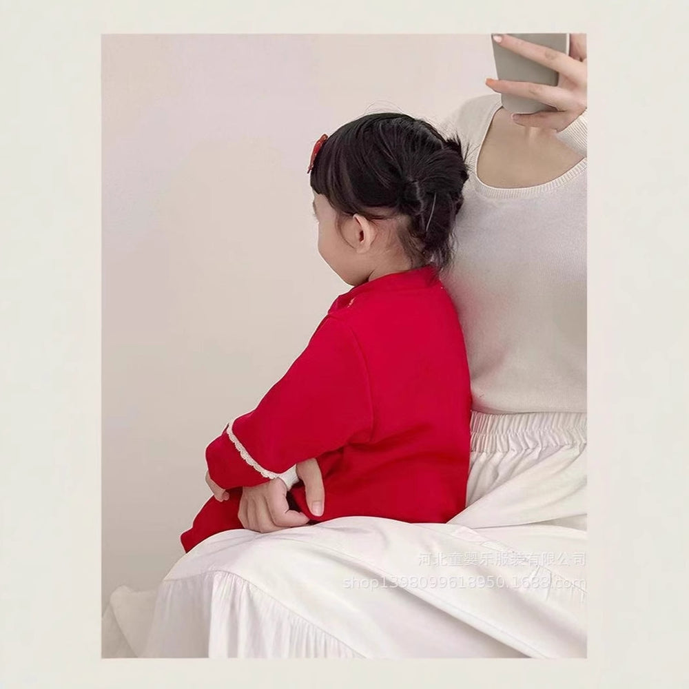 Spring & fall festive men's and women's 100-day first birthday khaki baby clothes chinoiserie formal wear one-piece baby onesie super