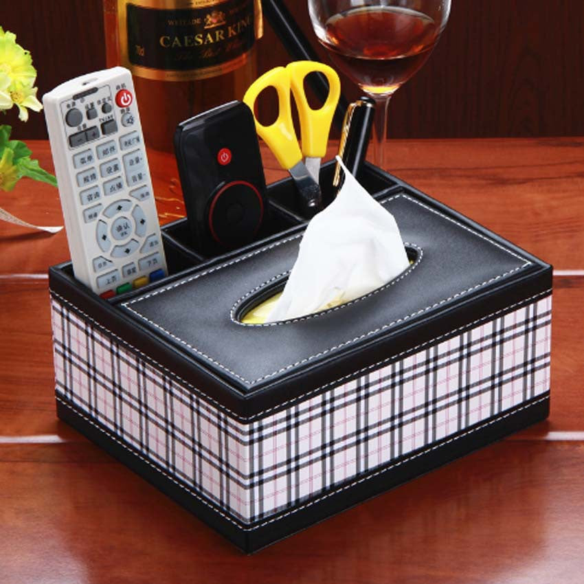 Creative Multifunctional Leather Tissue Box, Desktop Remote Control Storage Box Organizer, Fashion Carton Pen Holder