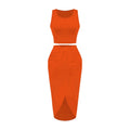 Amazon fashion cross-border women's sleeveless short tops + slit skirt two-piece suit