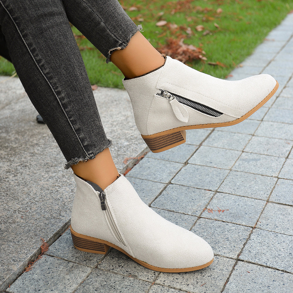 Export short boots  autumn winternew arrival cross-border pointed thick heel side zipper fashion style plus sizeboots
