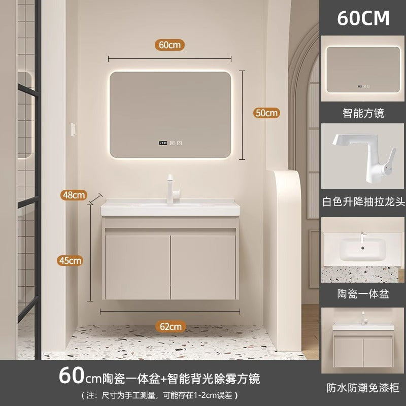 Ceramic all-in-one basin bathroom combination solid wood bathroom wash basin wash basin wash basin cream style