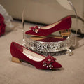 2026 new pointed-toe floral red suede chunky heel xiuhe wedding shoes - comfortable high heels for women - chinese style bridal shoes