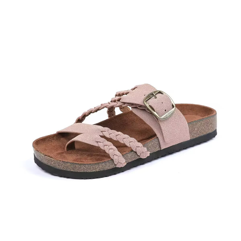 Exportplus sizesoft bottom slippers women's outer wear open toe retro belt new arrival beach slippers toe flip-flops wholesale