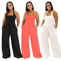 C7390 cross-border   fashion women's casual loose backless halter solid color jumpsuit