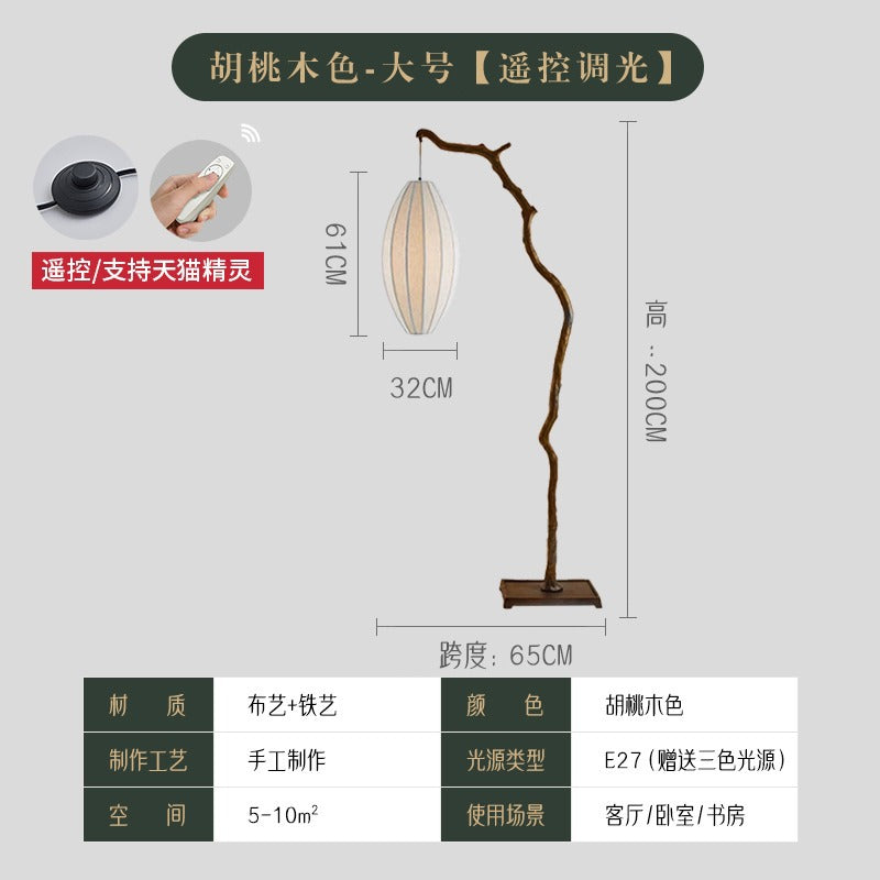 wabi-sabi retro wind branches new Chinese zen floor lamp tea room study atmosphere light fabric lantern fishing lamp