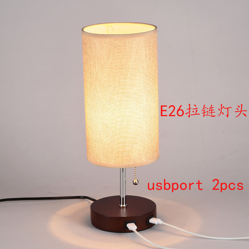 USB charging table lamp wooden base small table lamp  e-commerce  provides E26 zipper lamp holder touch dimming