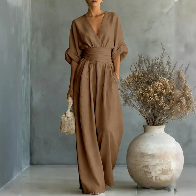 european and american cross-border women's jumpsuit: new summer collection - elegant, figure-flattering v-neck women's romper