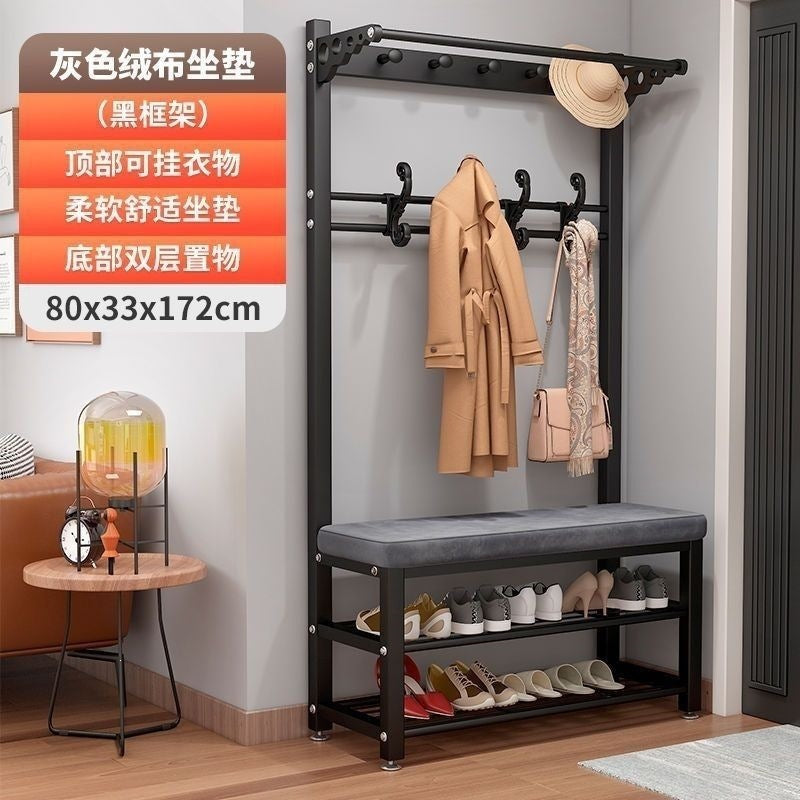 Simple shoe changing stool entrance door for home coat rack floor-standing entrance storage rack all-in-one foyer multifunctional coat rack