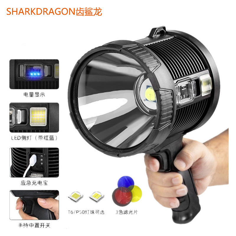 Cross-border new P70 strong light searchlight Type-C rechargeable solar with side light red and blue flash LED portable light