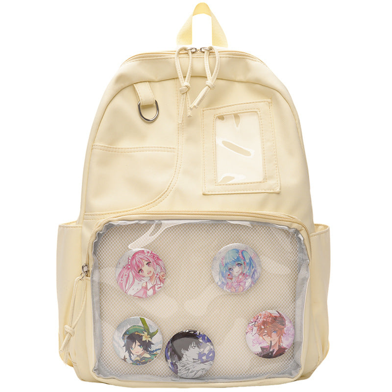 New Japanese ins college style backpack, junior high school student schoolbag, high value transparent cartoon cute backpack