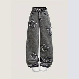 girls' spring/autumn denim pants: new styles for mid-to-large children, loose-fit casual straight-leg trousers, stylish and versatile wide-leg pants for kids