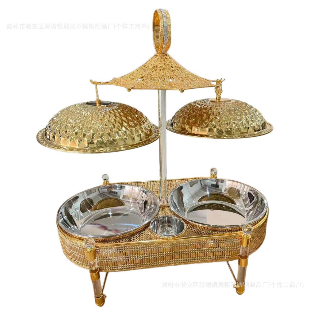 High-end gold stainless steel buffet warming cabinet - large capacity buffet stove for cross-border e-commerce - hotel ready stock wholesale