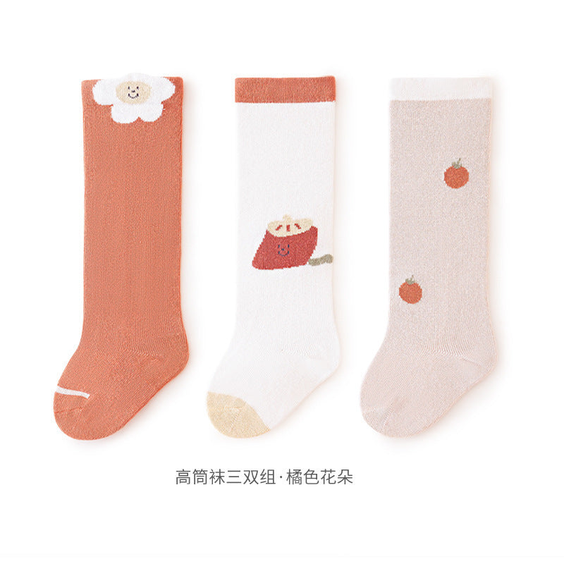 Babylon three-pair kidsstockings combed cotton breathable baby socks loose-top non-binding boneless over-the-knee socks