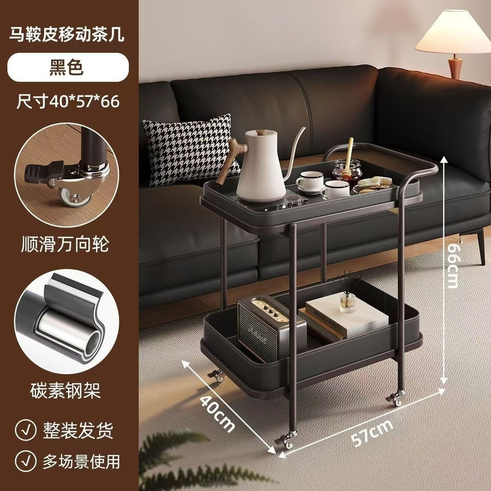 Accessible luxury saddle leather sofa trolley corner sofa storage rack movable wheeled bedside table living room for home coffee table