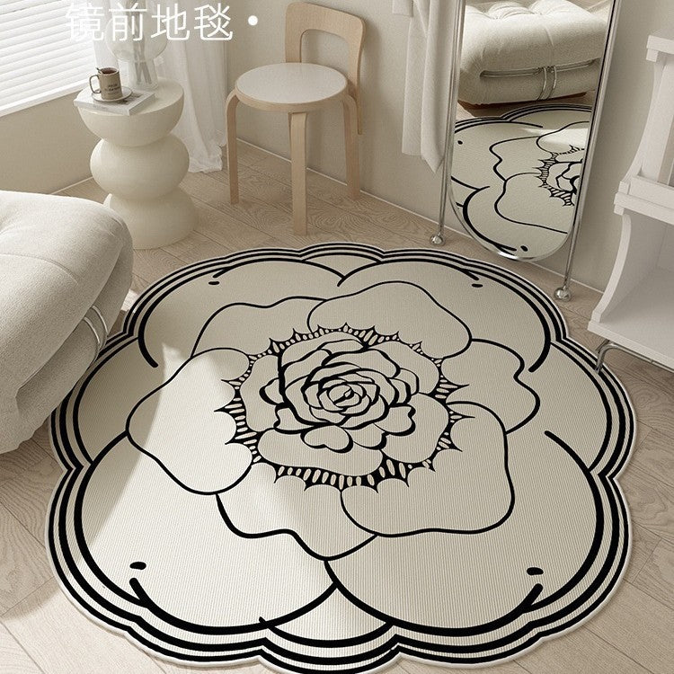 Camellia special-shaped carpet, living room light luxury premium floor mat, bedroom, cloakroom, foot mat, makeup room, study, rotating chair cushion