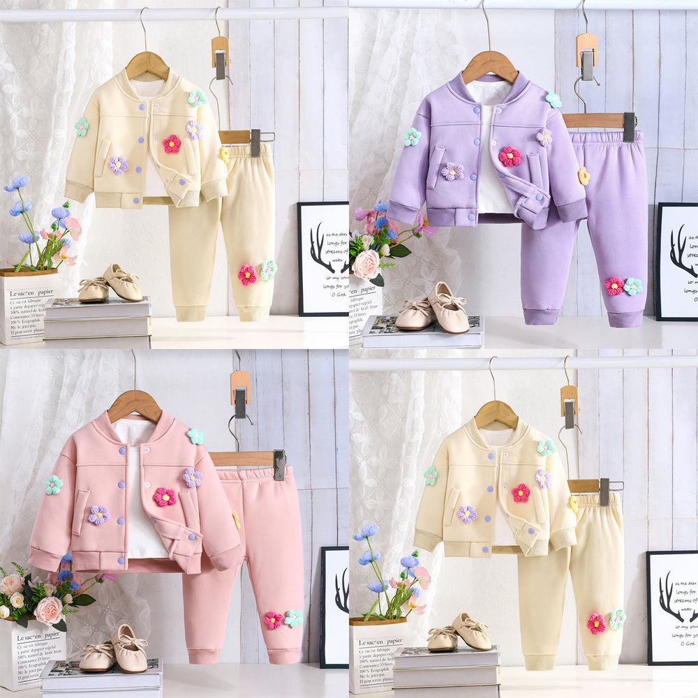 baby girl two-piece outfit: casual cute floral print long sleeve sweatshirt and pants set