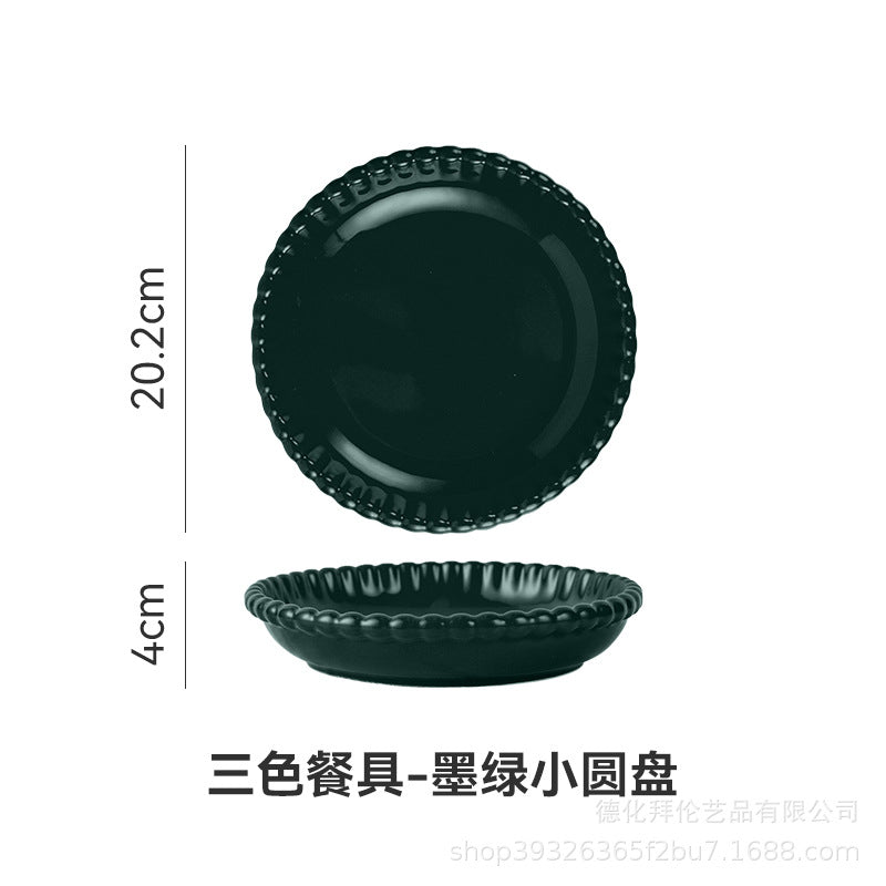Insfrench creative pearl edge bowl, plate and dish tableware combination restaurant for home dessert oatmeal rice bowl suit