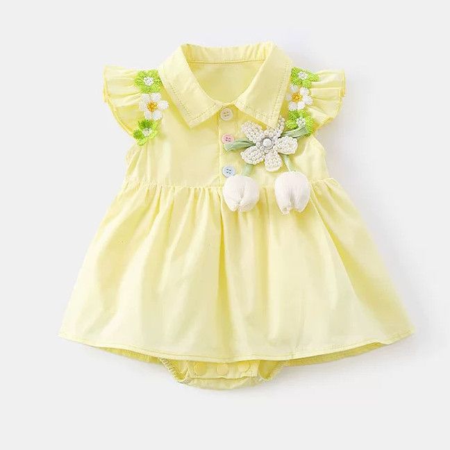Summer lightweight baby romper - stylish floral princess outfit for crawling and outdoor wear