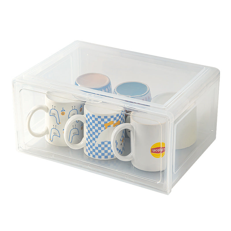 Desktop flip cover dust cup storage box plastic can be stacked water cup rack glass cup holder tea bag storage