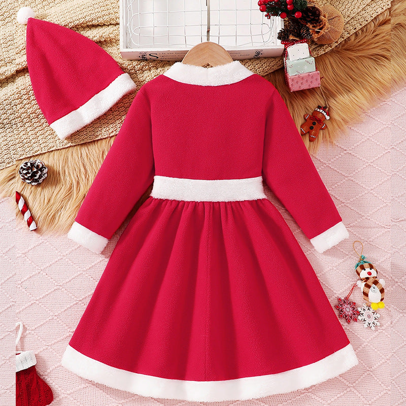 girldress red hat cute round neck stereobows costume kids holiday long skirt