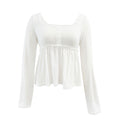 Aliexpress fashion cross-border women's casualeleganceeasiest for match square neck t-shirt spring and summer waist long sleevespullovertops