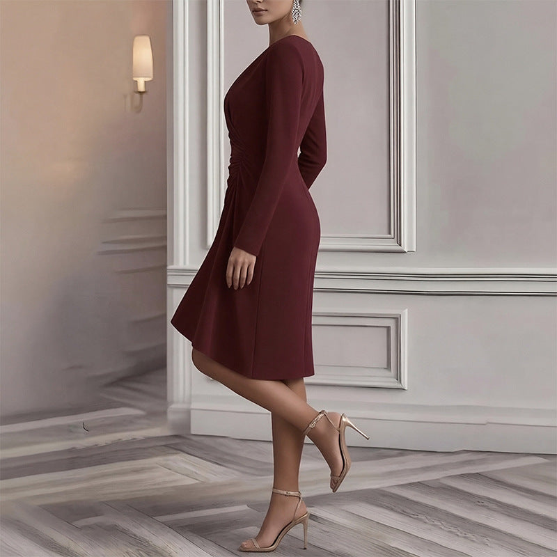 women's summer dress - european & american cross-border fashion - high-quality, textured, pleated solid color dress