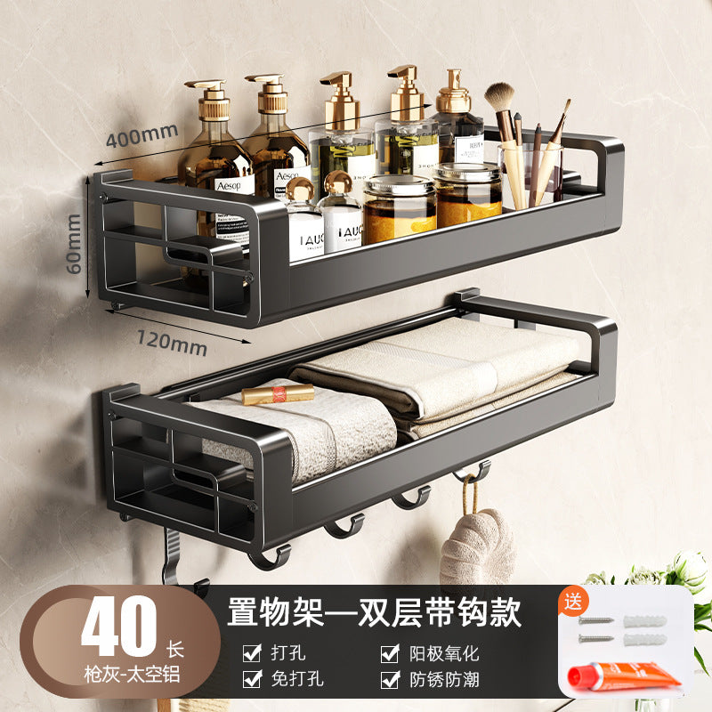 Wholesale Factory Direct Sales Thickened Profile Toilet Shelf Space Aluminum Bathroom Cosmetics Storage Rack No Punching