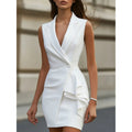 Shipped: new european and american cross-border solid color sleeveless blazer collar slimming dress