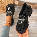 plus size thick heel loafers  fall and winter new arrivalfashion metal chain thick sole slip-on leather shoes flats women