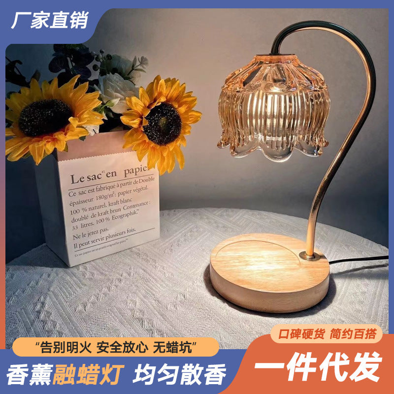 Marble melting candle lamp ins diffuser gift desk lamp smokeless temperature control American retro night light aromatherapy melting wax lamp