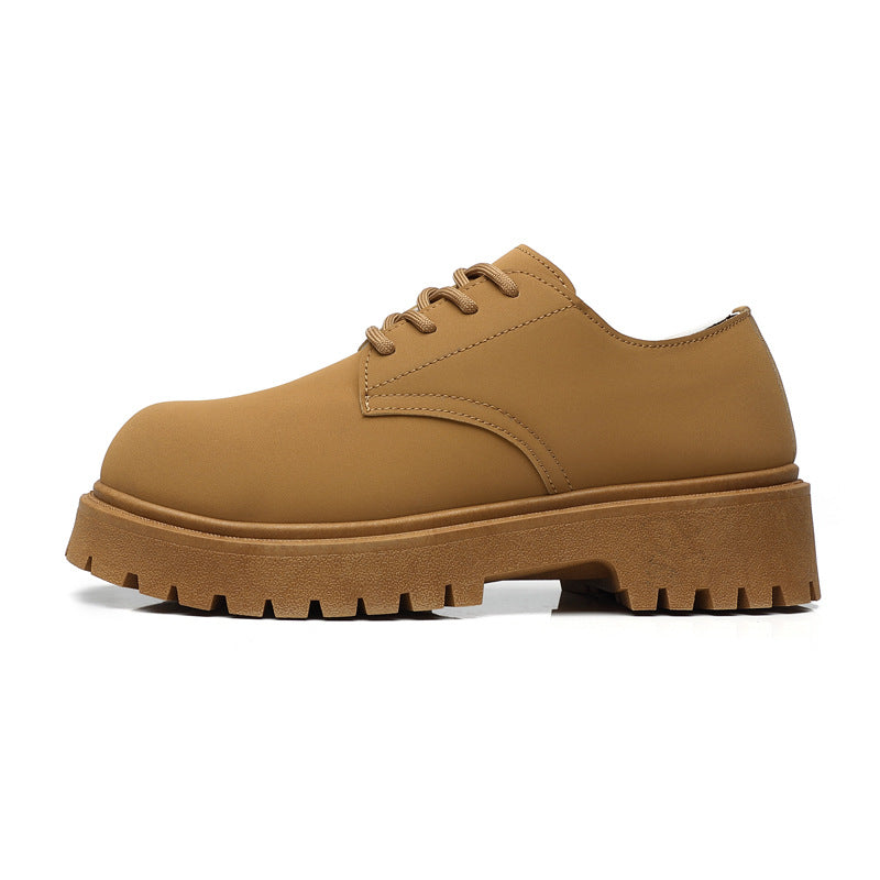 Derby shoes men's springlow ankle british style rhubarb boots round toe big toe shoes black workwear shoes thick solecasual leather shoes