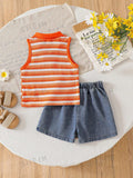 cross-border girls' fashion ruffle one-shoulder cami top + irregular embroidered floral denim jeans two-piece set
