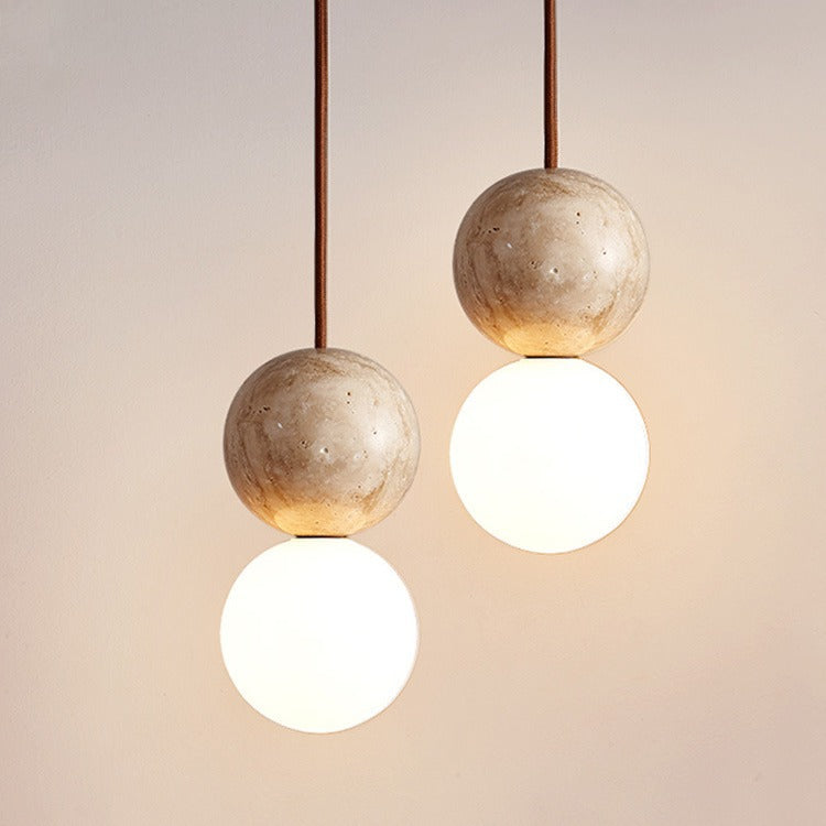 Yellow travertine cream wind bedroom bedside chandelier long line Internet celebrity Japanese-style wabi-sabi wind bar island retro lamps