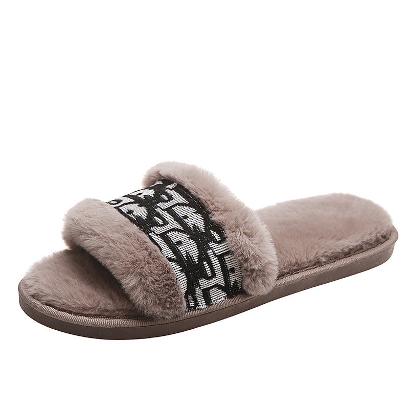 Good autumn and winterexport flip-flops for women outwearnew arrivalk-stylestuffedplus sizeflats slippersfashion fur women's shoes