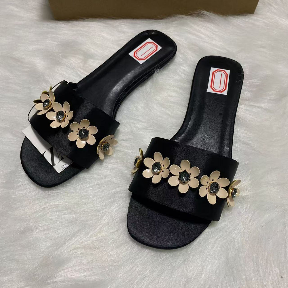 Za2025 summer new flat sandals - gold floral women's sandals with thick sole - vacation sandals for women