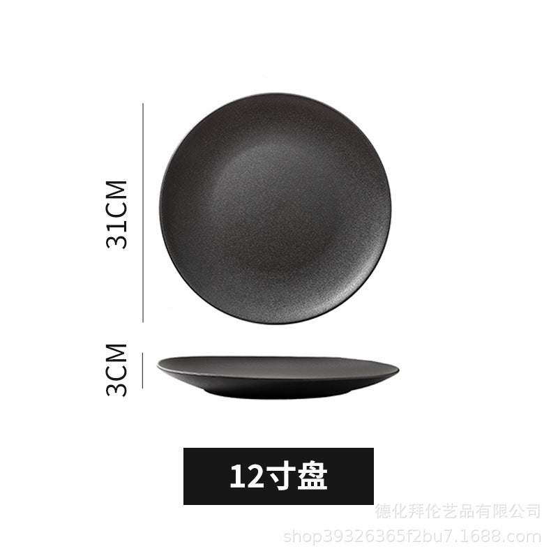 Ceramic 12inch large plate matte black 14inch large plate large bowl restaurant large plate boiled fish basin hotel plate wholesale
