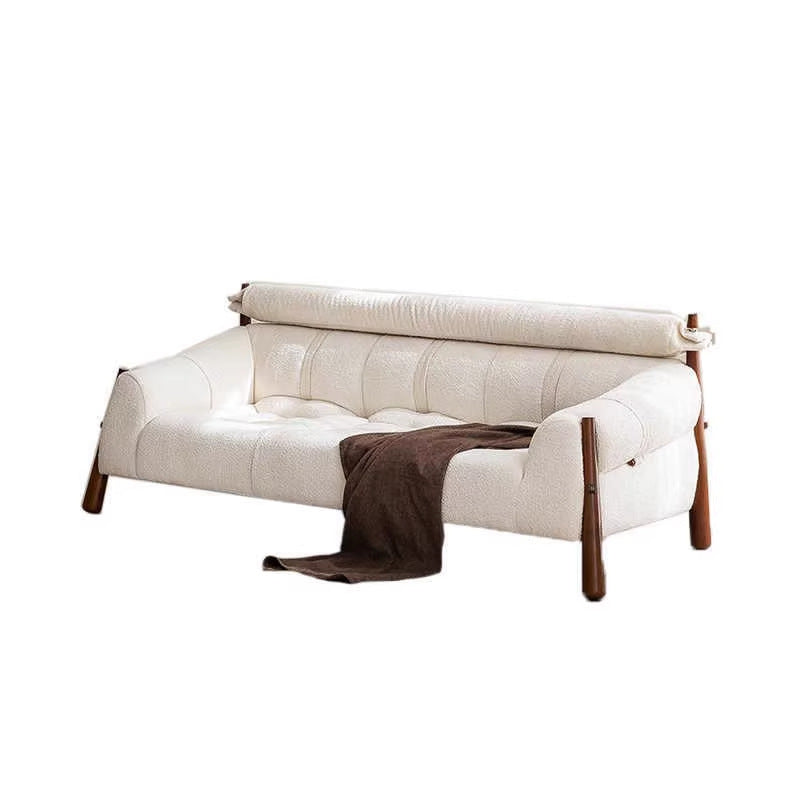 Vintage cream solid wood designer creative small apartment white retro ash wood three-seater fabric sofa