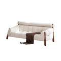 Vintage cream solid wood designer creative small apartment white retro ash wood three-seater fabric sofa