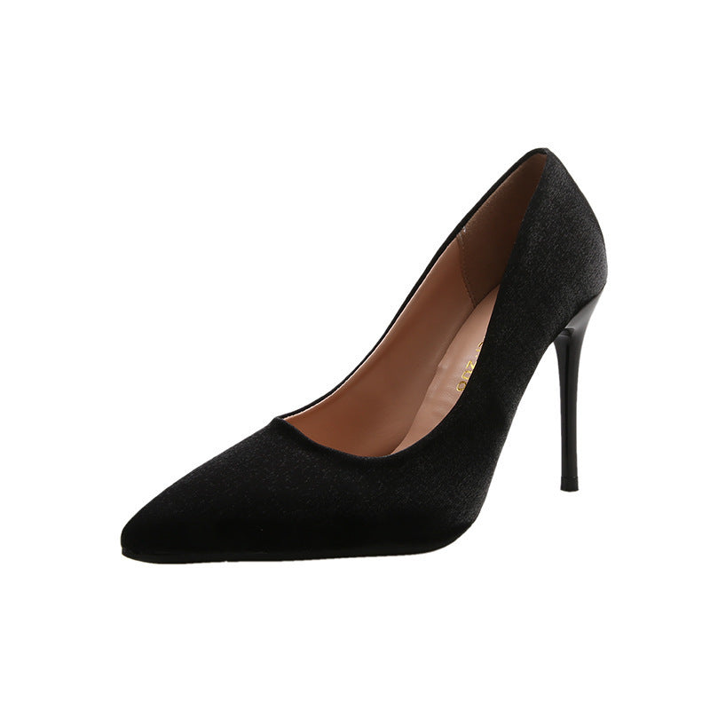 French satin black high heels - 2025 summer new collection: pointed-toe, low-cut, closed-toe stiletto heels - elegant and stylish for everyday wear