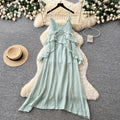 Vacation style halter suspender pure lust style dress women's summerk-stylerufflesv neckhigh waistslimming look long skirt