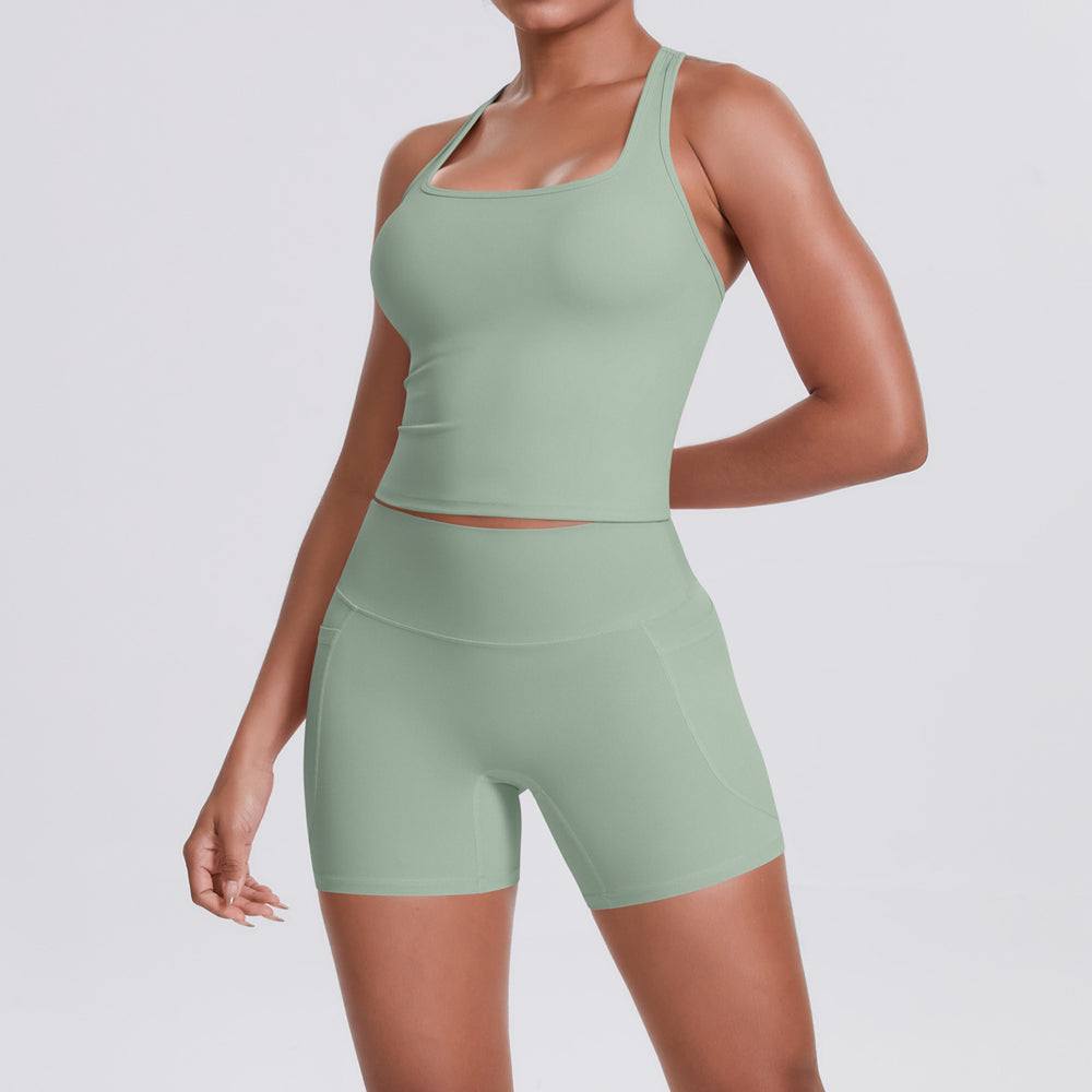 New arrival: seamless, body-hugging yoga set - sexy open-back, high-waisted, butt-lifting workout shorts - quick-dry running & fitness apparel