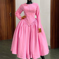 European and american cross-border women's fashion:  autumn/winter new arrival - elegant round neck, long sleeve, high-waisted tie-waist a-line dress