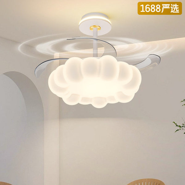 [Strict Selection] Ceiling Fan Light Cream Wind New Room Fan Light Simple Modern Bubble Dining Table Chandelier