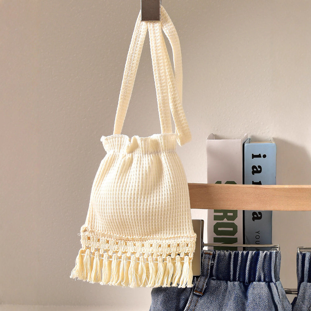 Girls' and boys' floral tassel top, denim shorts, and backpack set