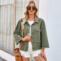 spring european and american cross-border women's fashion  new arrival washed loose fit three-quarter sleeve military green denim jacket top