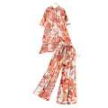 Fashionfashionablesuit women's summer young lady styleasymmetrical medium long printingshirthigh waistloose pantssuit