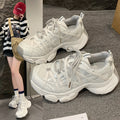 Parisian strappy chunky sneakers for women, new spring/summer 2026 collection, breathable mesh round toe lace-up casual athletic shoes